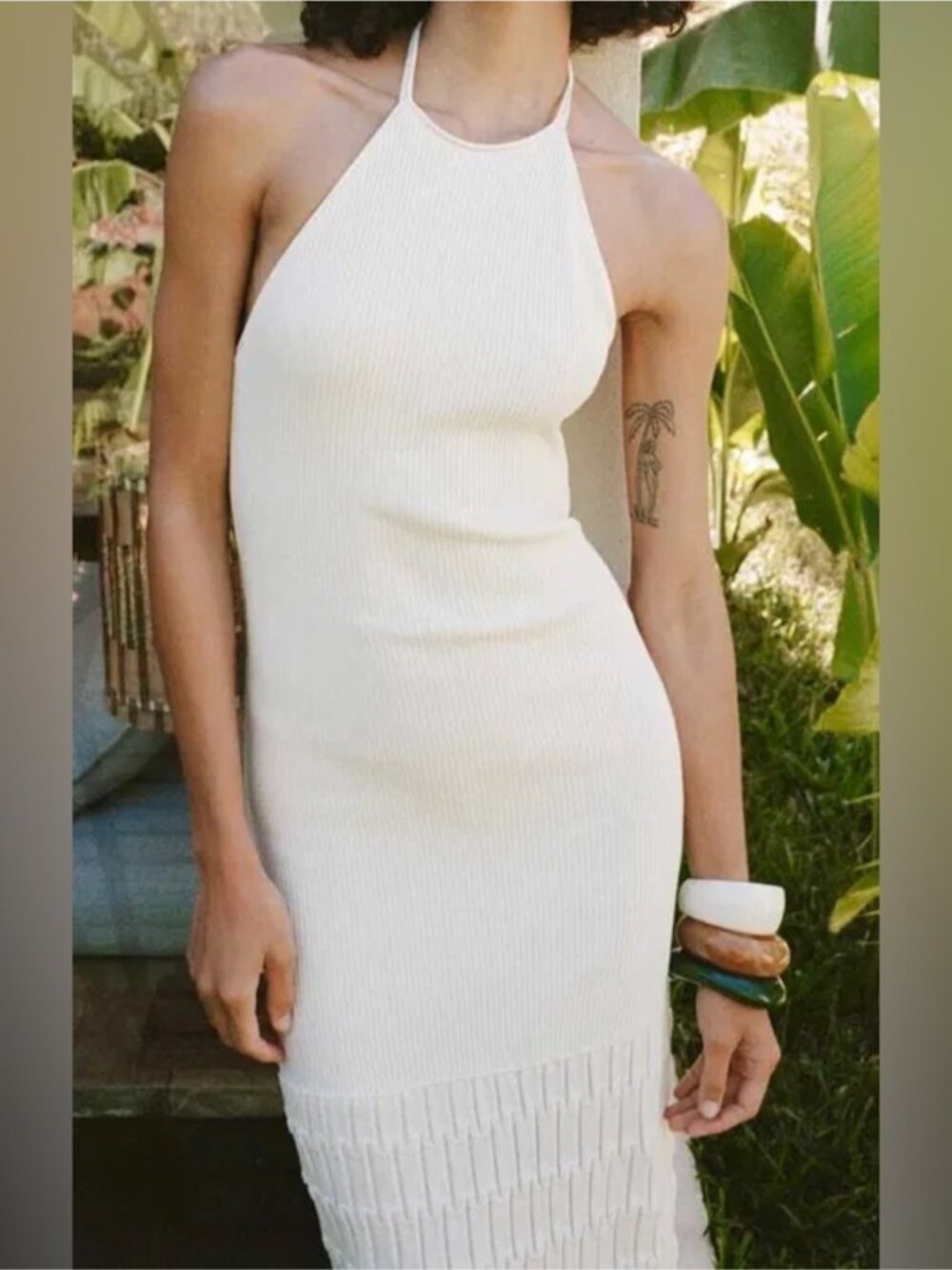 NEW Zara Crochet Knit Halter Bodycon Dress Cream Off White Resort beach Size M - Picture 5 of 10